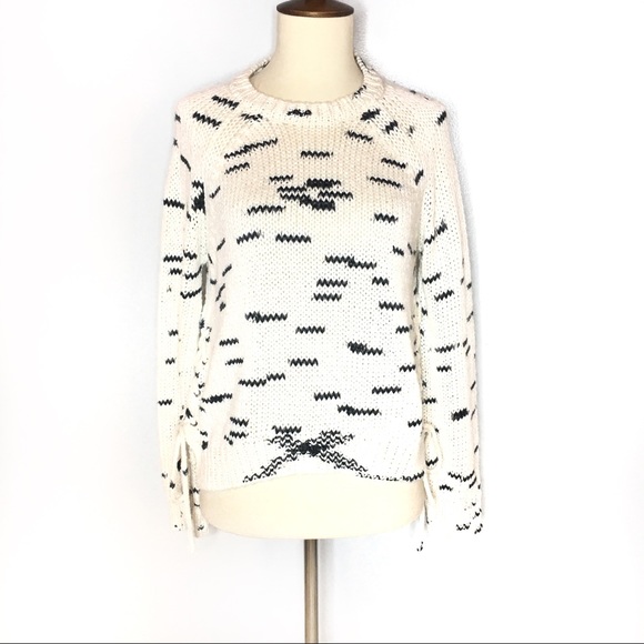 Alya Sweaters - ALYA FRANCESCA'S IVORY & BLACK SIDE TIE SWEATER SM